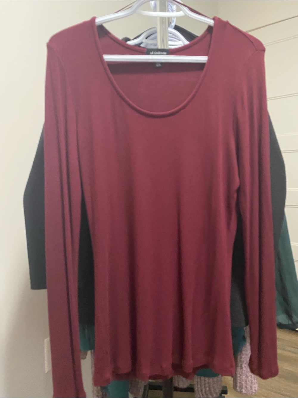 le chateau Burgundy Long-Sleeve Scoop Neck Top